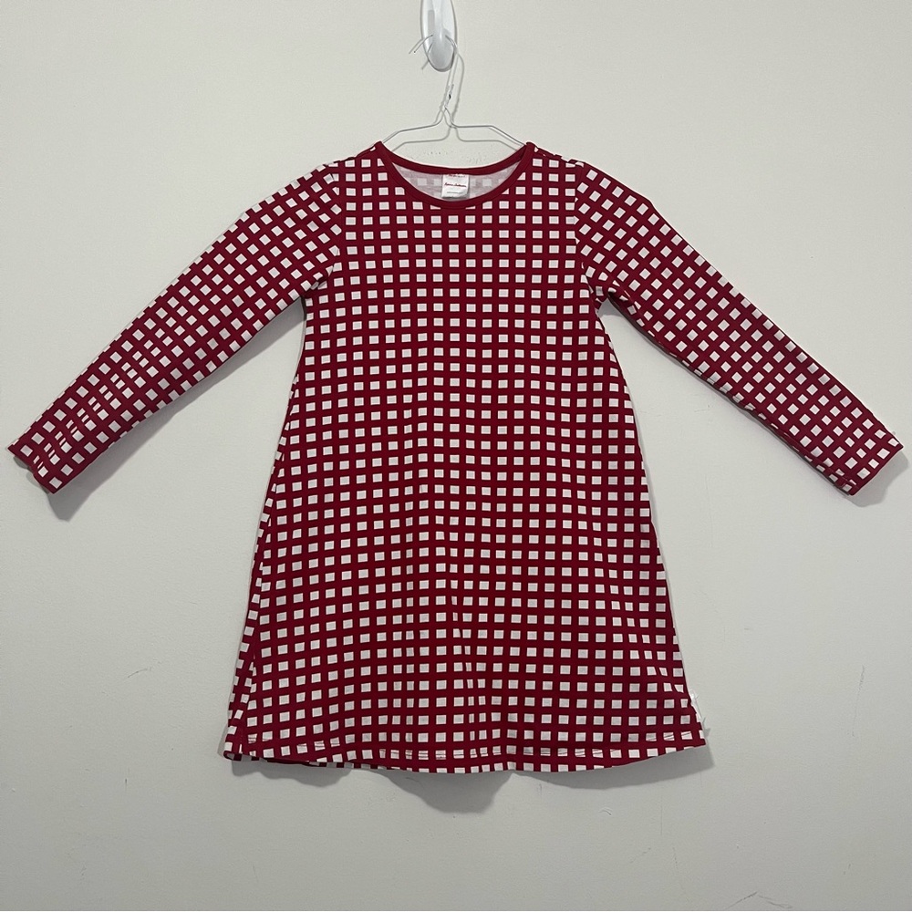 Hanna Andersson Dress Girls 6-7 Red White Long Sleeve Checkered 120 cm Holiday